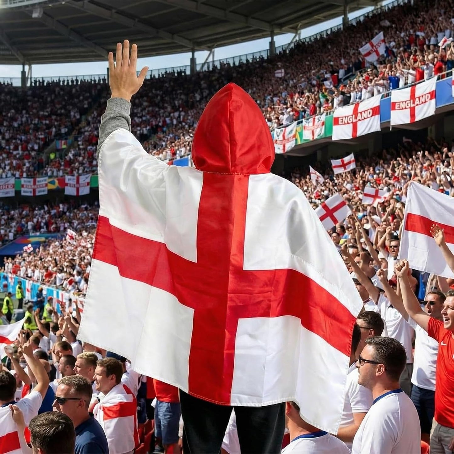 World Cup Football 2026 England Flag Hooded Cape St Georges Flag for Sports Events Festivals Parades Football World Cup European Championship Festive Gatherings Outfit Convenient to Store and Carry