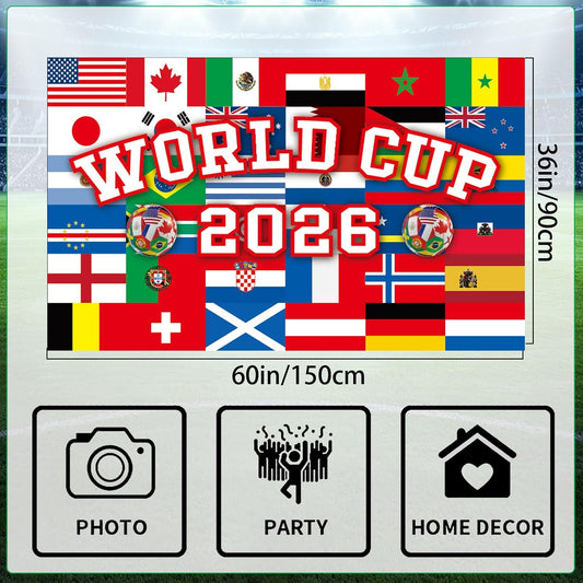 World Cup Football 2026 Flags 5Ft X 3Ft with Eyelets Large International Flags Football Decoration for Table Wall Garden Street Indoor Outdoor Party Decor for Match Days, World Cup Theme Party