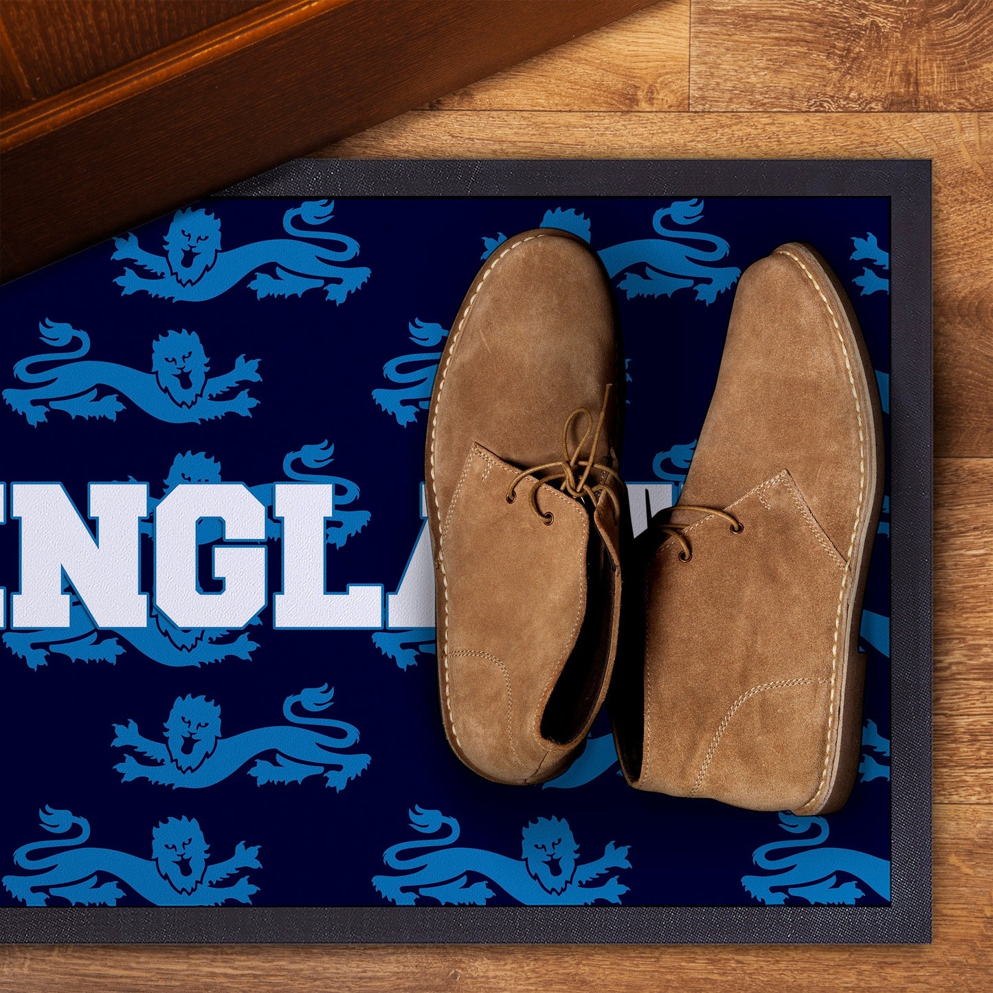 England - Blue Lion Pattern - Retro Door Mat - 60cm x 40cm