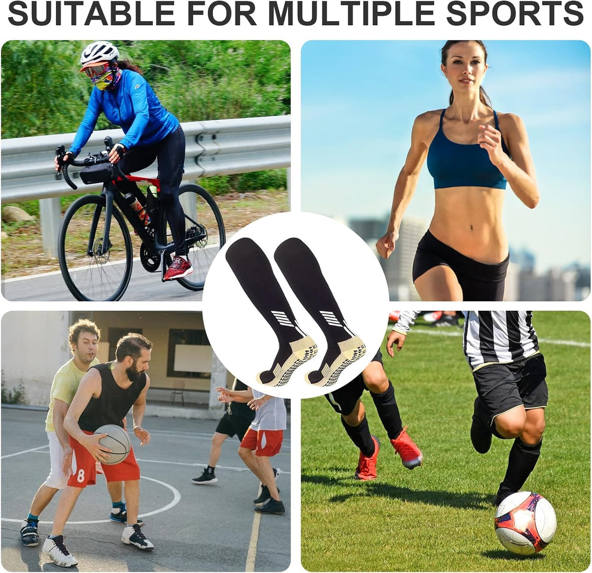 Football Socks for Men, Gain the Edge Grip Socks Non-Slip Sports Knee High Grip Socks for Football Basketball Volleyball Hockey Yoga Running(Black)