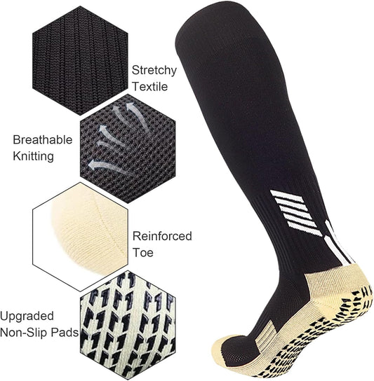 Football Socks for Men, Gain the Edge Grip Socks Non-Slip Sports Knee High Grip Socks for Football Basketball Volleyball Hockey Yoga Running(Black)