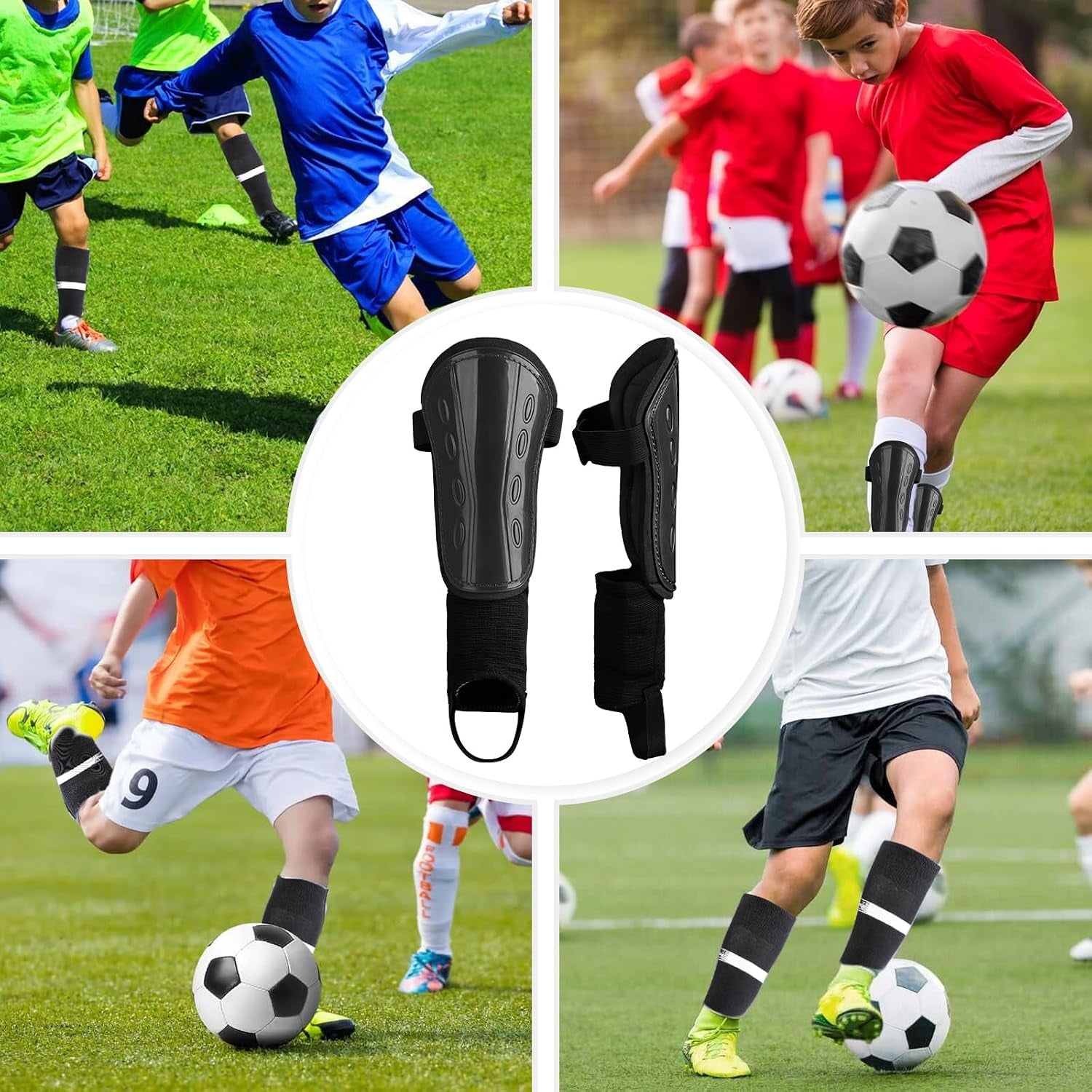 Kids Football Socks and Kids Shin Pads Aged 5-12, Shin Pads Boys Girls Football Socks Cushioned Knee High Breathable Soccer Sock for Junior