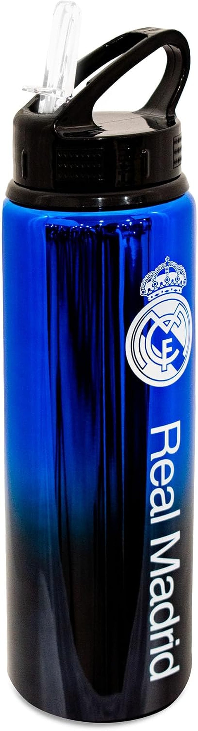 Officially Licensed Real Madrid CF 750Ml Aluminium UV Sports Water Bottle – Real Madrid Water Bottle with Integrated Folding Straw - Neochrome Finish, Leakproof, Lightweight, BPA Free
