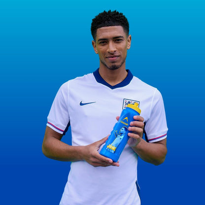 Sport X Jude Bellingham England Football 1L Sports Water Bottle – Leak Proof, with Sports Cap & Measuring Strip, in Yellow & Blue