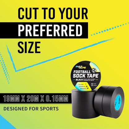 Football Sock Tape, Shin Pad Tape Bandage 19Mm X 20M Pack of 6 (Black)