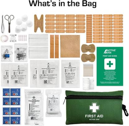 120 Piece Premium First Aid Kit Travel Bag - Includes Bandages and Dressings, Extra-Strong Metal Scissors and Emergency Car Blanket for Home, Office, Caravan, Workplace