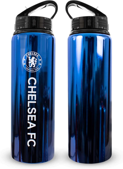 Officially Licensed Chelsea F.C 750Ml Aluminium UV Sports Water Bottle – Chelsea Water Bottle with Integrated Folding Straw - Neochrome Finish, Leakproof, Lightweight, BPA Free