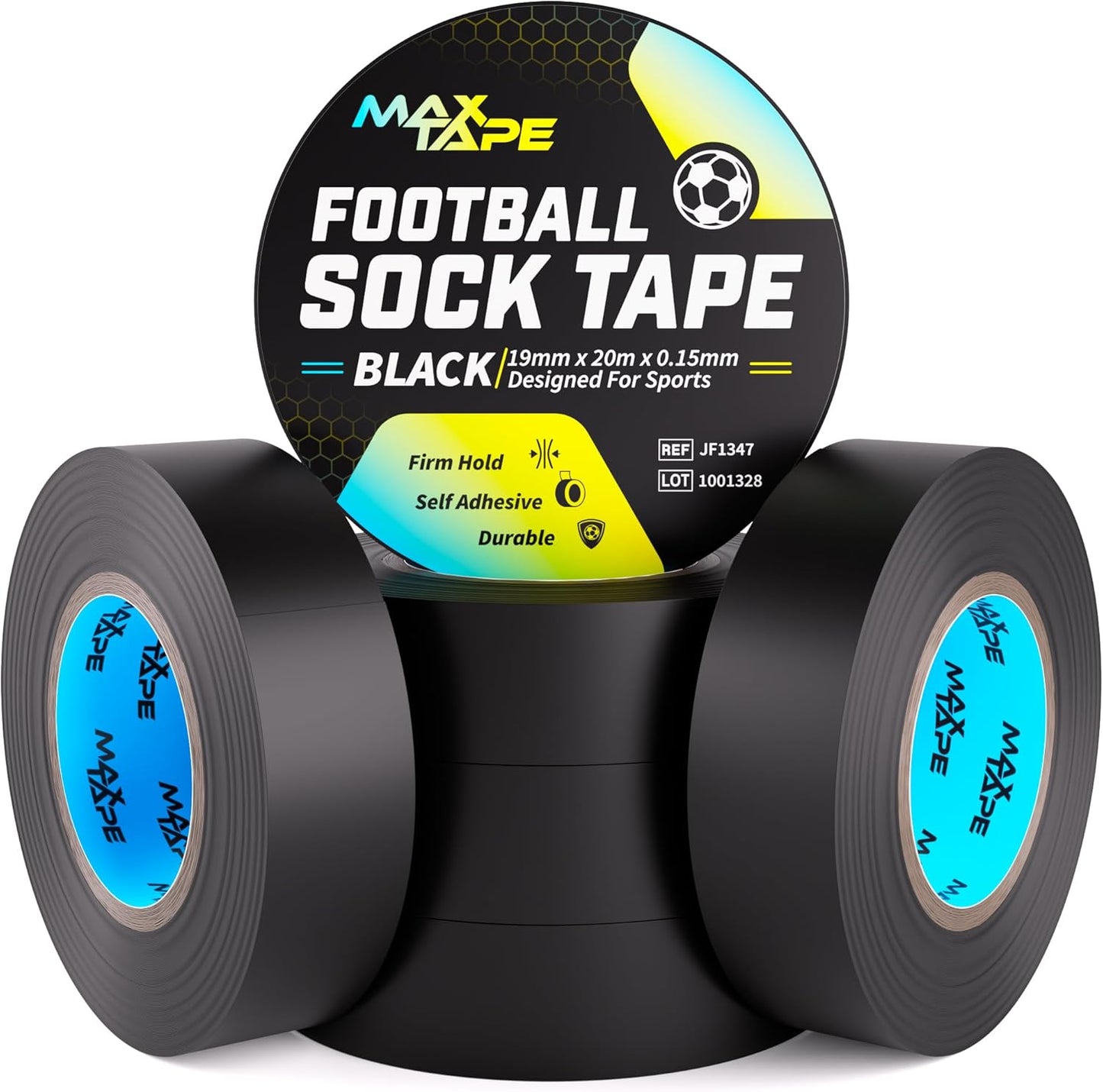 Football Sock Tape, Shin Pad Tape Bandage 19Mm X 20M Pack of 6 (Black)