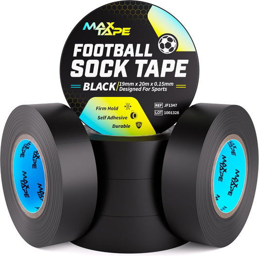 Football Sock Tape, Shin Pad Tape Bandage 19Mm X 20M Pack of 6 (Black)