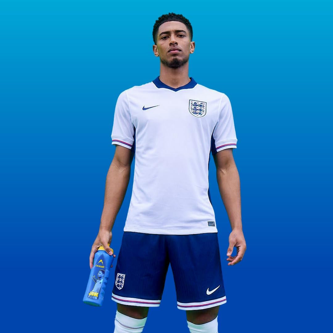 Sport X Jude Bellingham England Football 1L Sports Water Bottle – Leak Proof, with Sports Cap & Measuring Strip, in Yellow & Blue