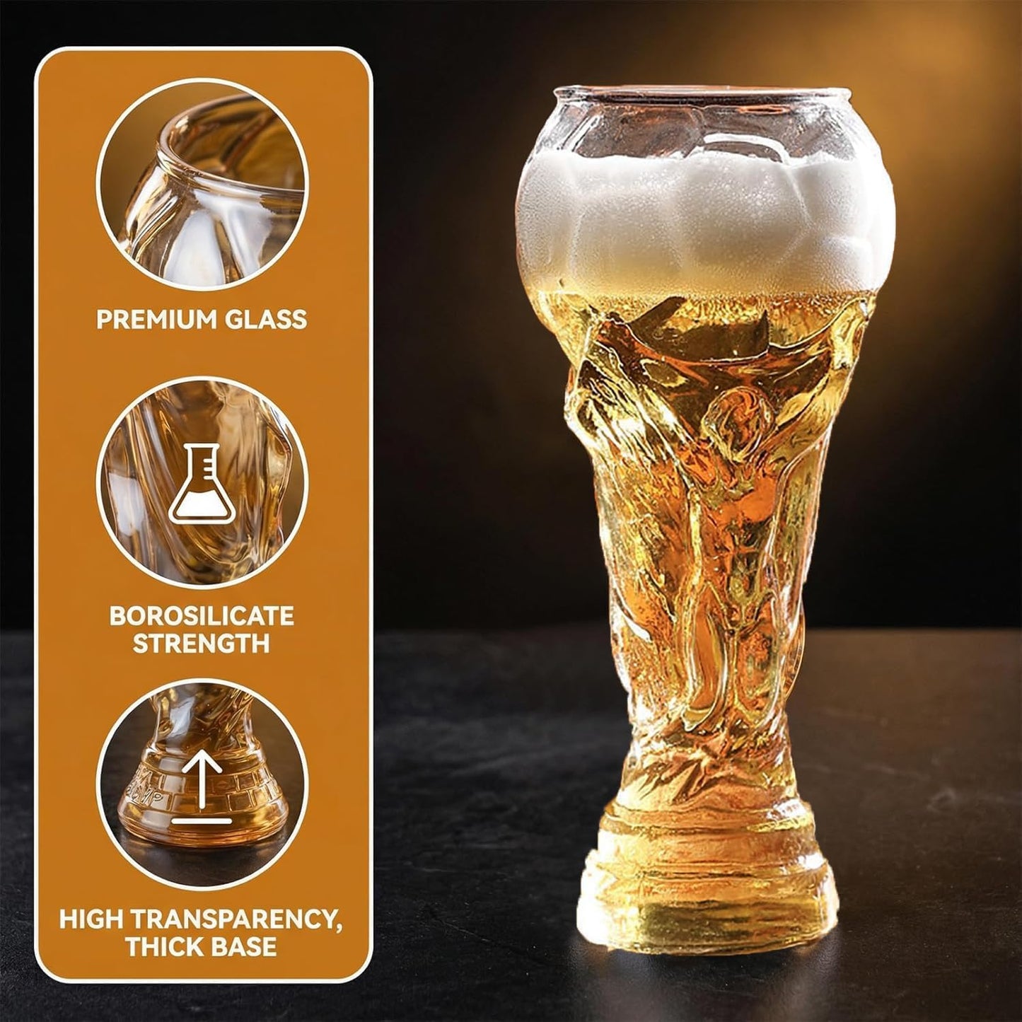 Trophy Style 560ML Beer Glass for 2026 World Cup, Large Beer Mug with Football Bottle Opener for 2026 Football Match Day Bar Watch Party & Gift for Father Men Soccer Fans