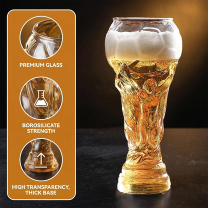 Trophy Style 560ML Beer Glass for 2026 World Cup, Large Beer Mug with Football Bottle Opener for 2026 Football Match Day Bar Watch Party & Gift for Father Men Soccer Fans