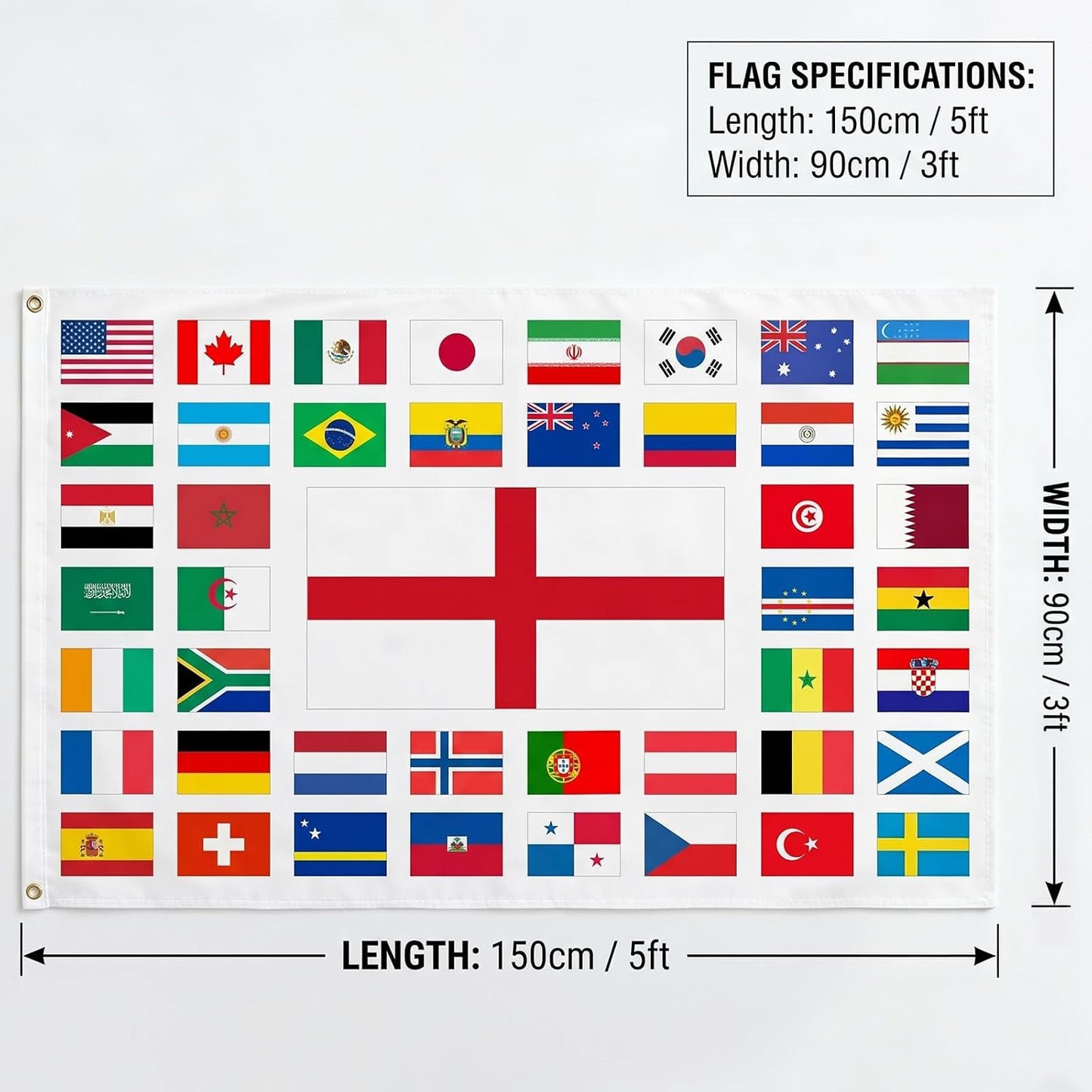 5X3Ft Large 2026 World Cup Flag for England Fans 2026 Football World Cup Flag Decoration Perfect for Home Pub Garden Decorations 90 * 150Cm