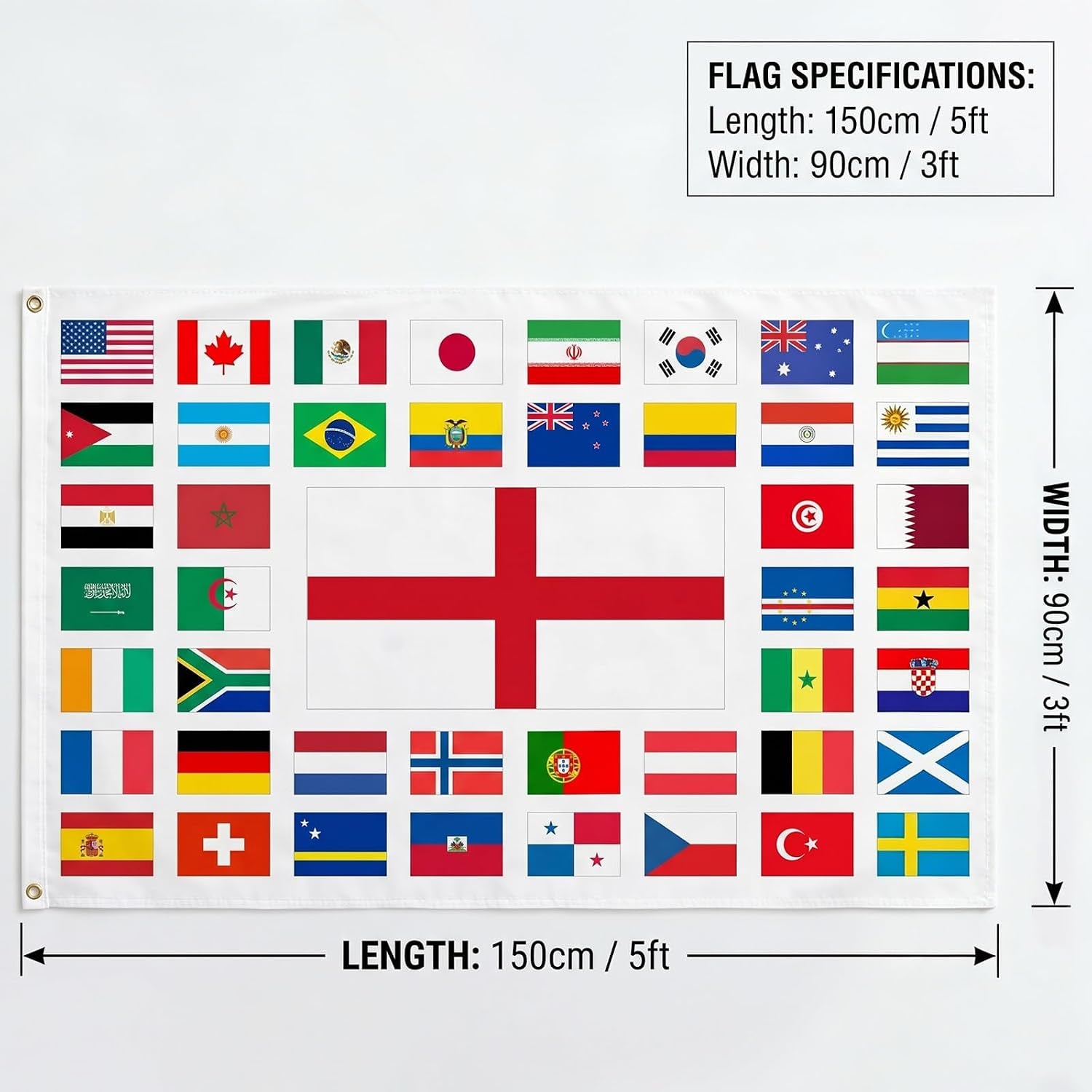5X3Ft Large 2026 World Cup Flag for England Fans 2026 Football World Cup Flag Decoration Perfect for Home Pub Garden Decorations 90 * 150Cm