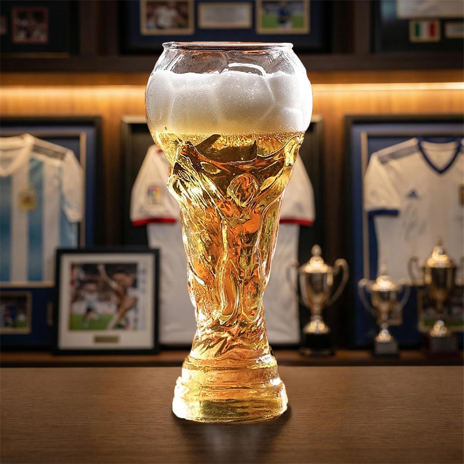 Trophy Style 560ML Beer Glass for 2026 World Cup, Large Beer Mug with Football Bottle Opener for 2026 Football Match Day Bar Watch Party & Gift for Father Men Soccer Fans