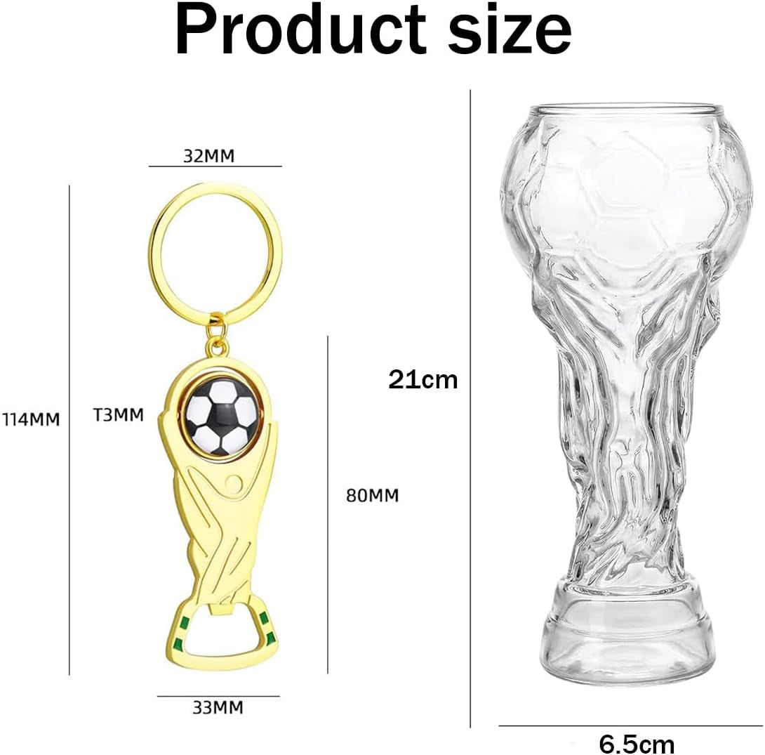 Trophy Style 560ML Beer Glass for 2026 World Cup, Large Beer Mug with Football Bottle Opener for 2026 Football Match Day Bar Watch Party & Gift for Father Men Soccer Fans