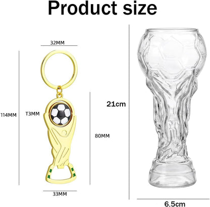 Trophy Style 560ML Beer Glass for 2026 World Cup, Large Beer Mug with Football Bottle Opener for 2026 Football Match Day Bar Watch Party & Gift for Father Men Soccer Fans