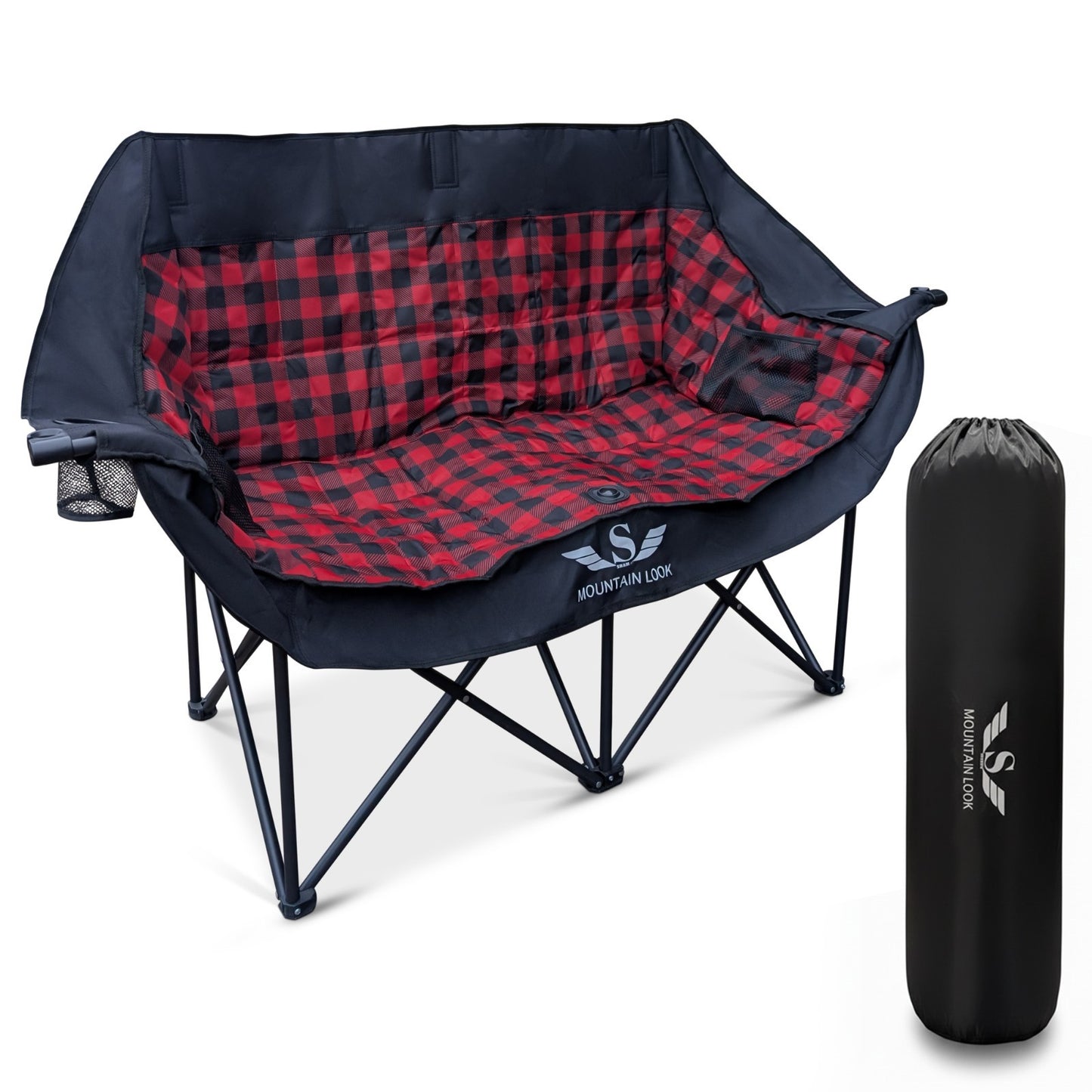 Double Camping Chair,Folding Padded 2 Seater Portable Chair, Oxford Fabric