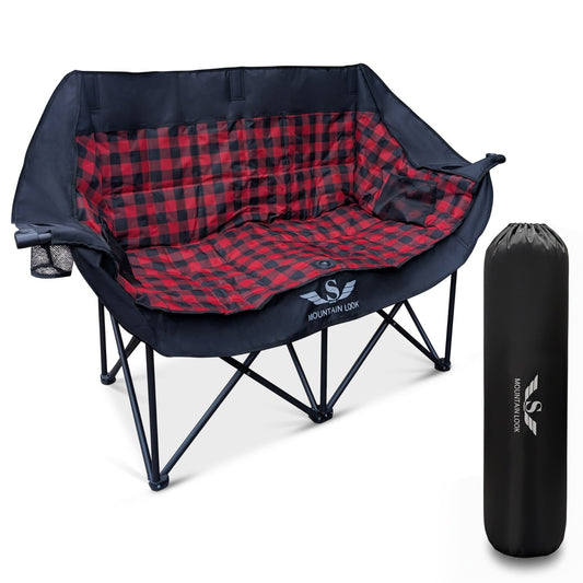 Double Camping Chair,Folding Padded 2 Seater Portable Chair, Oxford Fabric