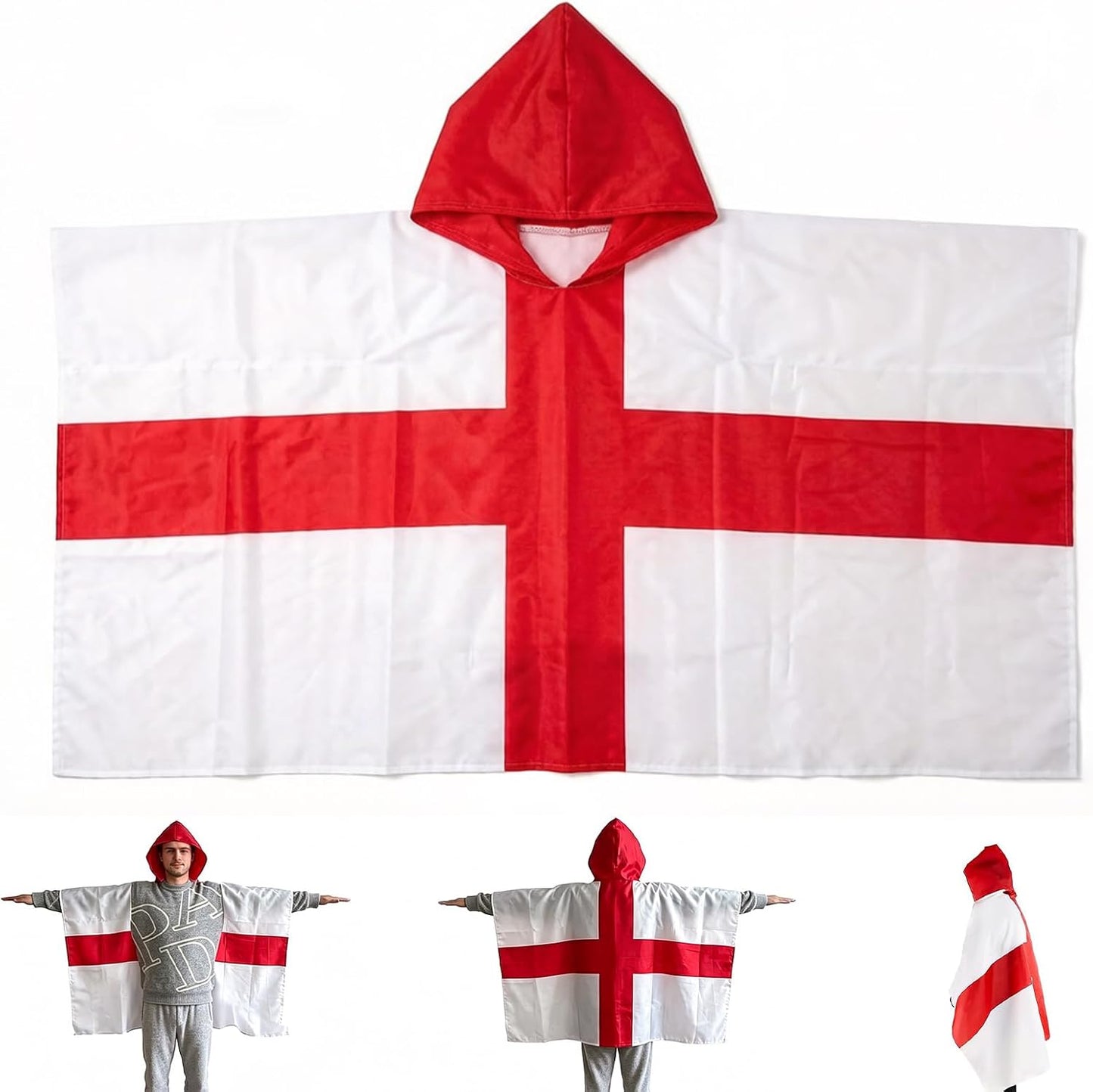World Cup Football 2026 England Flag Hooded Cape St Georges Flag for Sports Events Festivals Parades Football World Cup European Championship Festive Gatherings Outfit Convenient to Store and Carry