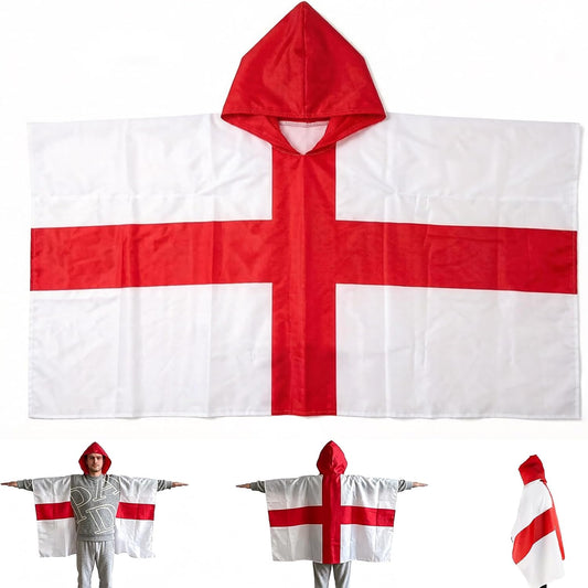 World Cup Football 2026 England Flag Hooded Cape St Georges Flag for Sports Events Festivals Parades Football World Cup European Championship Festive Gatherings Outfit Convenient to Store and Carry