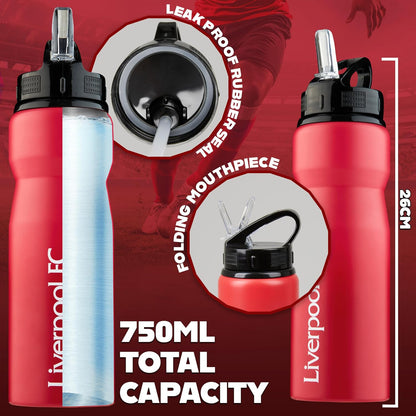 Liverpool FC Water Bottle with Straw - Metal Water Bottle for Football Fans Sports Work School Gym Liverpool Gifts for Men
