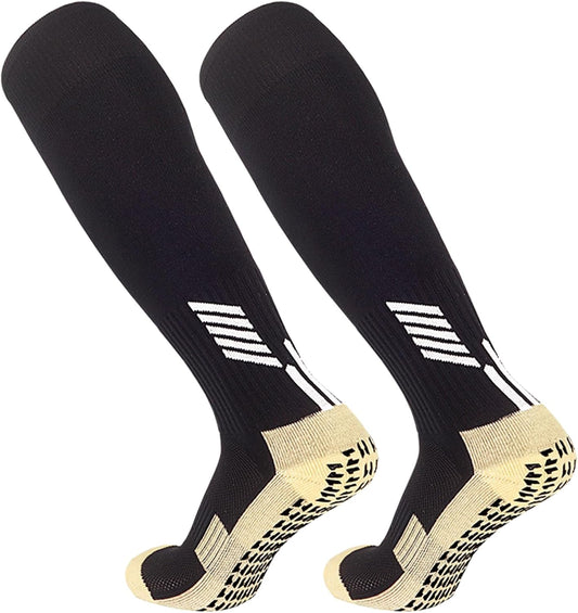 Football Socks for Men, Gain the Edge Grip Socks Non-Slip Sports Knee High Grip Socks for Football Basketball Volleyball Hockey Yoga Running(Black)