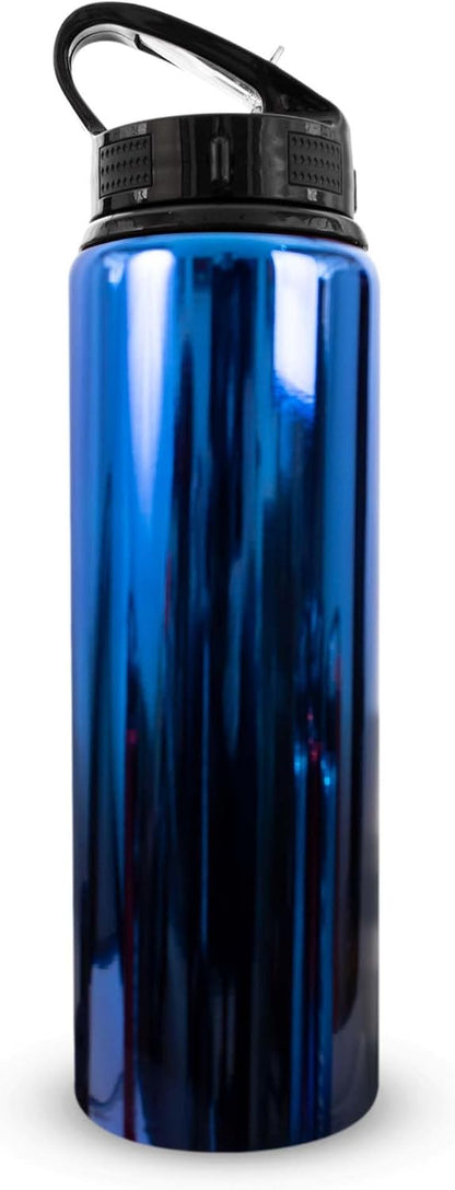 Officially Licensed Chelsea F.C 750Ml Aluminium UV Sports Water Bottle – Chelsea Water Bottle with Integrated Folding Straw - Neochrome Finish, Leakproof, Lightweight, BPA Free