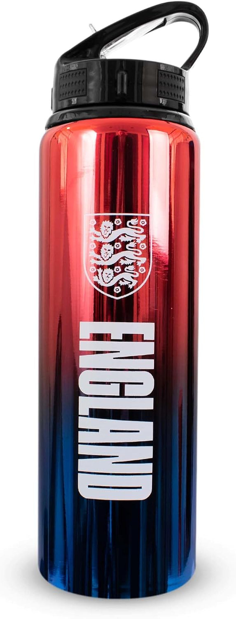 Officially Licensed England FA 750Ml Aluminium UV Sports Water Bottle – England Water Bottle with Integrated Folding Straw - Neochrome Finish, Leakproof, Lightweight, BPA Free