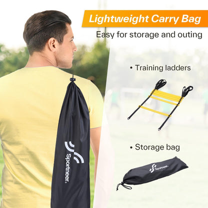 Agility Ladder Speed Training Set - 12 Rungs 20Ft Detachable Exercise Ladders in 2Pcs (6 Rungs Each) with Ground Stakes for Soccer Football Footwork Training - Ladder with Carry Bag
