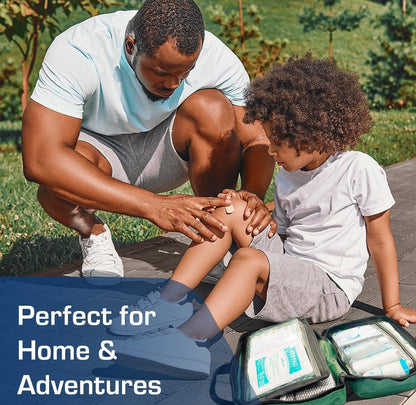 Mini First Aid Kit Bag - 90 Items - Includes Plasters, Eyewash, Gloves, 2 X Cold (Ice) Packs and Emergency Blanket for Kids, Camping, Office, Car, Caravan, Workplace, Travel Home