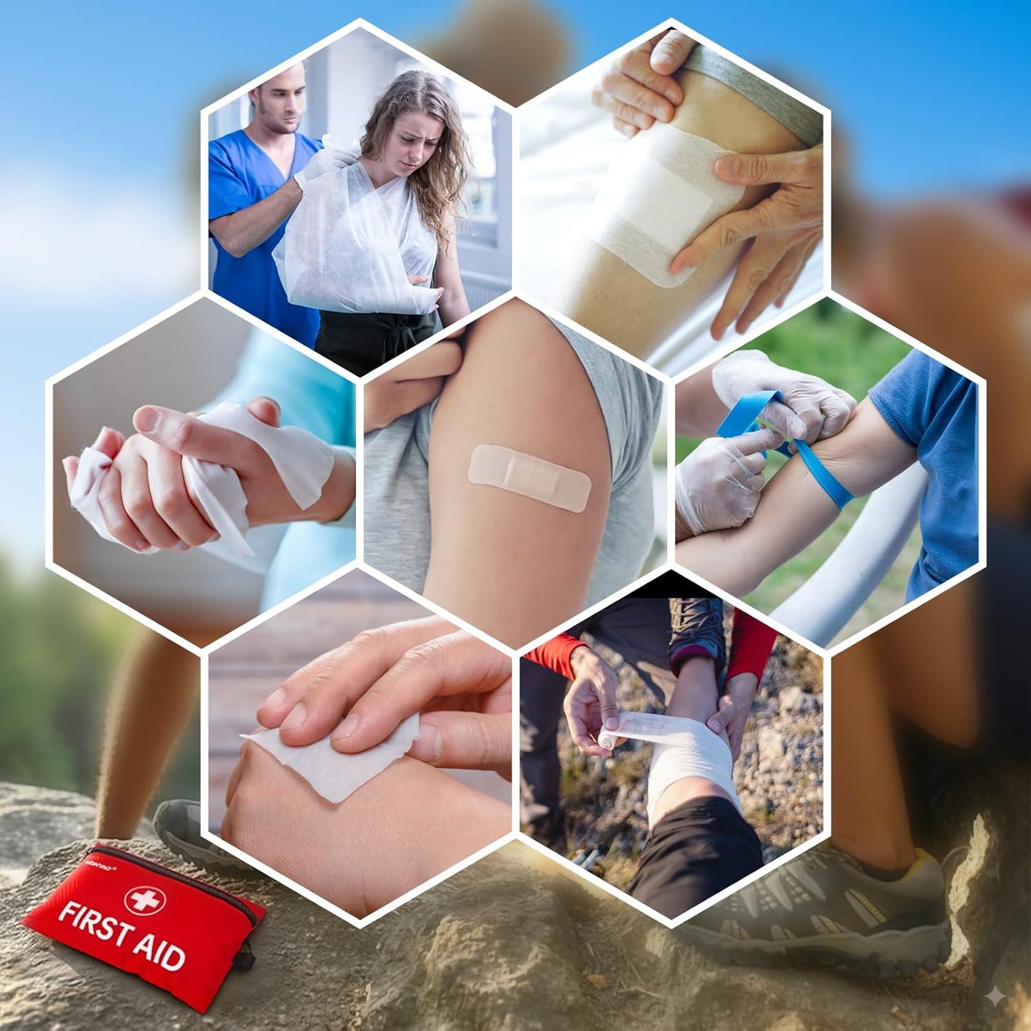 First Aid Kit, 105 Pieces Small First Aid Kit, Includes Plasters, Emergency Foil Blanket, Burn Gel, Eyewash for Travel Car Home Workplace Kids Camping Hiking Motorbike Holiday, Red