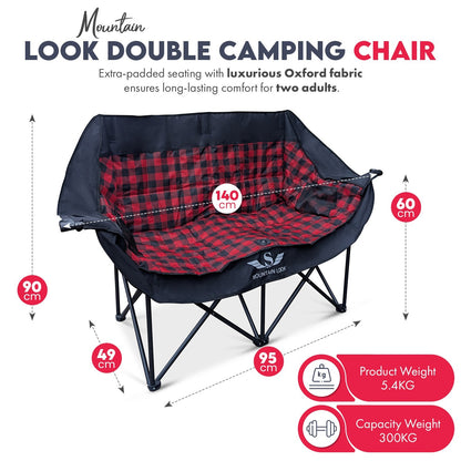Double Camping Chair,Folding Padded 2 Seater Portable Chair, Oxford Fabric