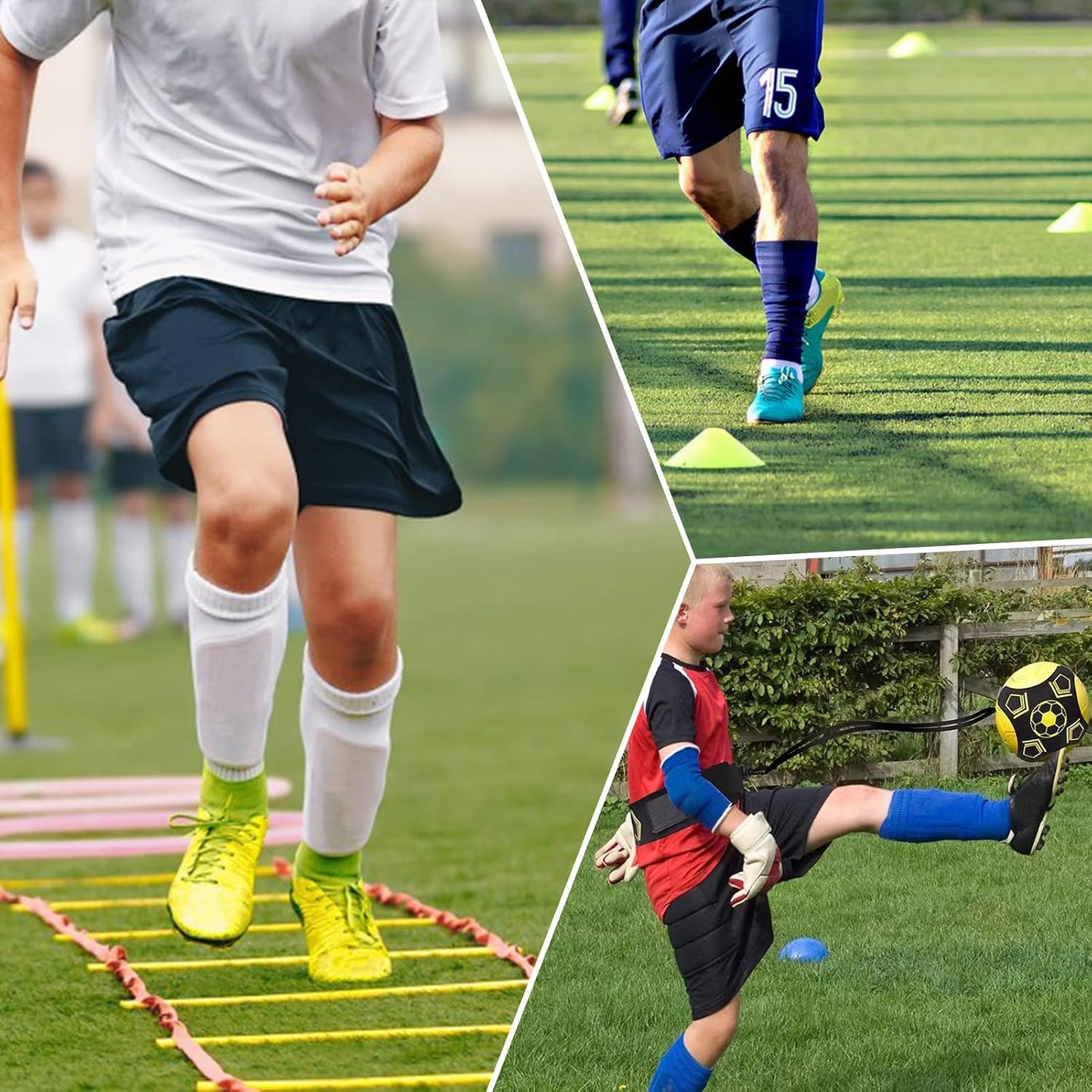 Football Training Equipment for Kids, Speed Agility Training Set, Agility Ladder 12 Rung 6M, Football Kick Trainer, 12 Disc Cones, Skipping Rope, Football Training Kit for Soccer Training