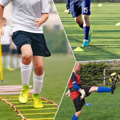 Football Training Equipment for Kids, Speed Agility Training Set, Agility Ladder 12 Rung 6M, Football Kick Trainer, 12 Disc Cones, Skipping Rope, Football Training Kit for Soccer Training