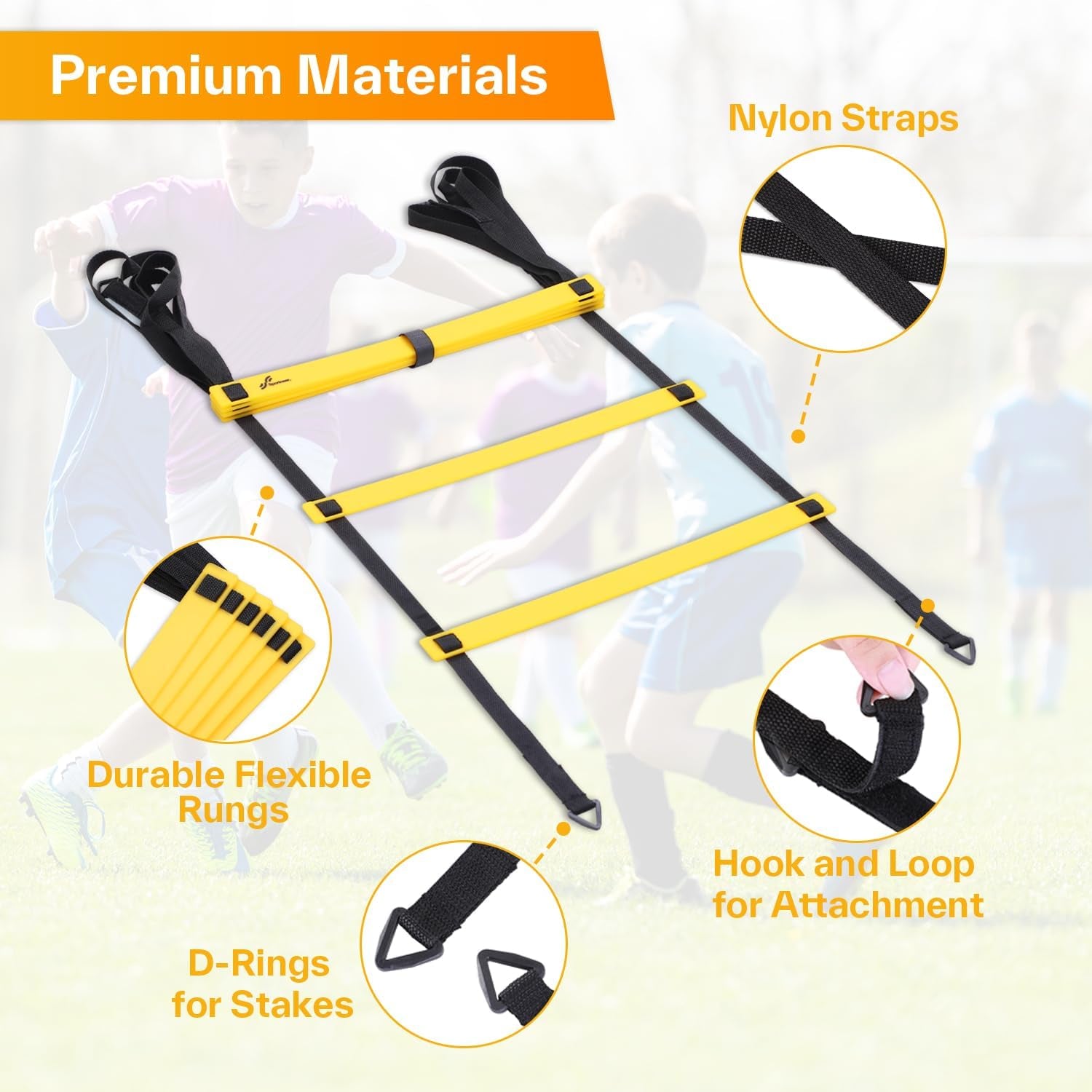 Agility Ladder Speed Training Set - 12 Rungs 20Ft Detachable Exercise Ladders in 2Pcs (6 Rungs Each) with Ground Stakes for Soccer Football Footwork Training - Ladder with Carry Bag