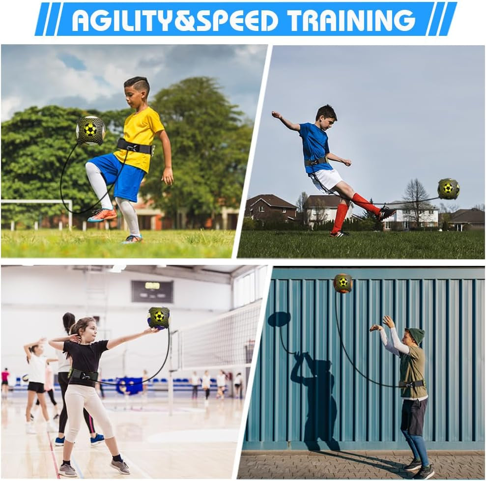 Football Training Equipment for Kids, Speed Agility Training Set, Agility Ladder 12 Rung 6M, Football Kick Trainer, 12 Disc Cones, Football Training Kit Gifts for Boys