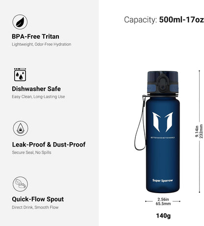 Sports Water Bottle - 350Ml & 500Ml & 750Ml & 1000Ml - Non-Toxic BPA Free & Eco-Friendly Tritan Co-Polyester Plastic - for Running, Gym, Yoga, Outdoors and Camping
