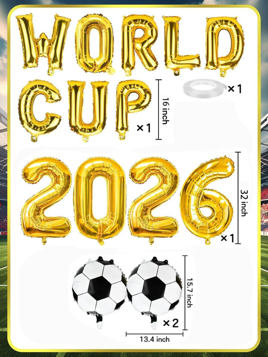 2026 World Cup Foil Balloons Decorations, Gold Football Balloons, for Bar, Office, Home Party Celebration World 2026 Football Cup Decorations
