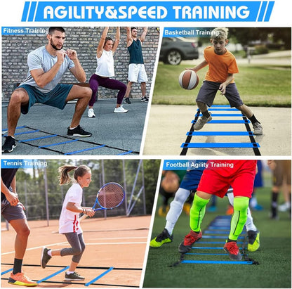 Football Training Equipment for Kids, Speed Agility Training Set, Agility Ladder 12 Rung 6M, Football Kick Trainer, 12 Disc Cones, Football Training Kit Gifts for Boys
