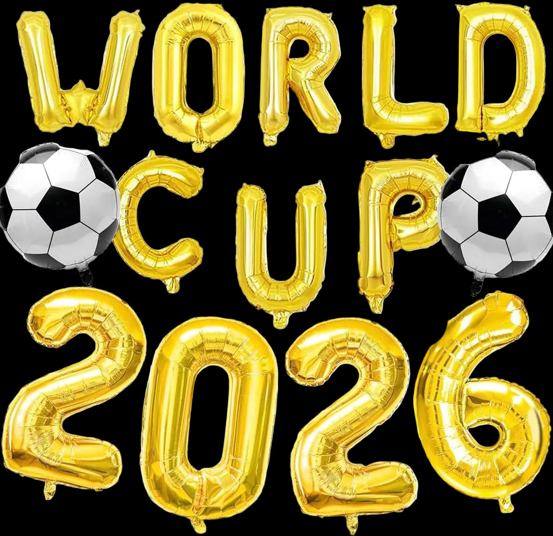 2026 World Cup Foil Balloons Decorations, Gold Football Balloons, for Bar, Office, Home Party Celebration World 2026 Football Cup Decorations