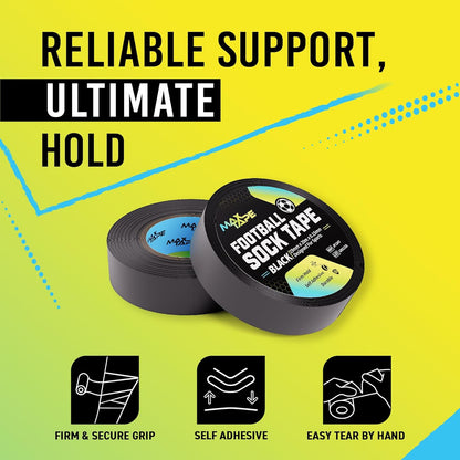 Football Sock Tape, Shin Pad Tape Bandage 19Mm X 20M Pack of 6 (Black)