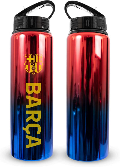 Officially Licensed FC Barcelona 750Ml Aluminium UV Sports Water Bottle – Barcelona Water Bottle with Integrated Folding Straw - Neochrome Finish, Leakproof, Lightweight, BPA Free