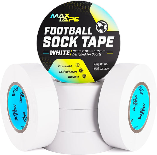 Football Sock Tape, Shin Pad Tape Bandage 19Mm X 20M Pack of 6 (White)