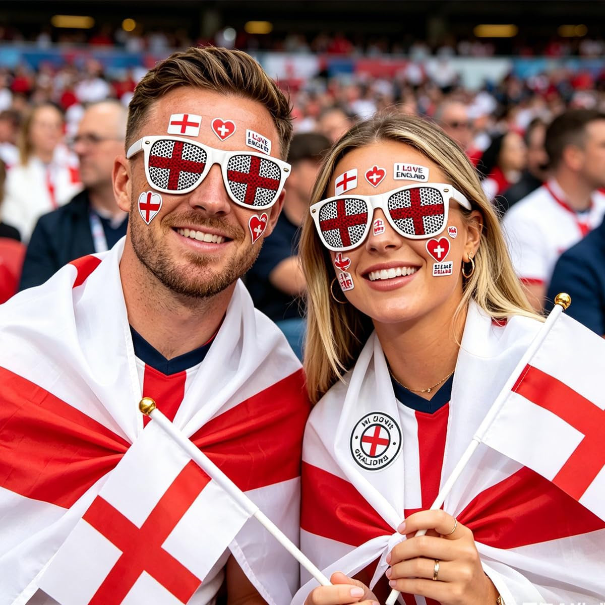 World Cup Decoration Set 2026 for England Fan with Large St Georges Flag 150 × 90Cm, Headwear Glasses Handheld England Flag Sticker for England World Cup Football Theme Party