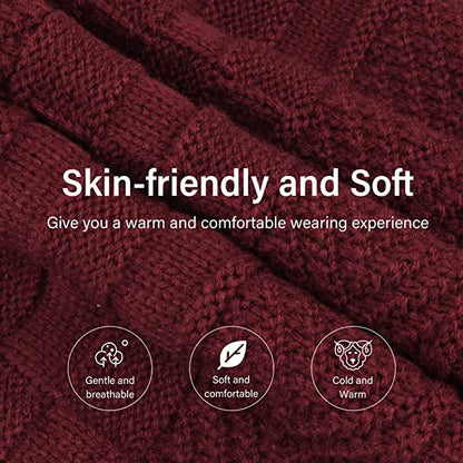Mens Womens Winter Beanie Hat Scarf Set Warm Knit Hat Thick Fleece