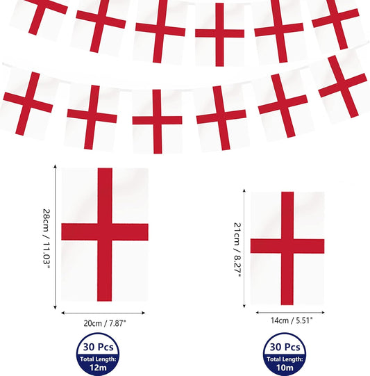 England St George Bunting for World Cup Party Decorations 2026, 30Pcs Flags Double Sided Fabric England Bunting for Rugby Football World Cup Six Nations Party Decor (14 X 21 Cm - 10M, 1 Pack)
