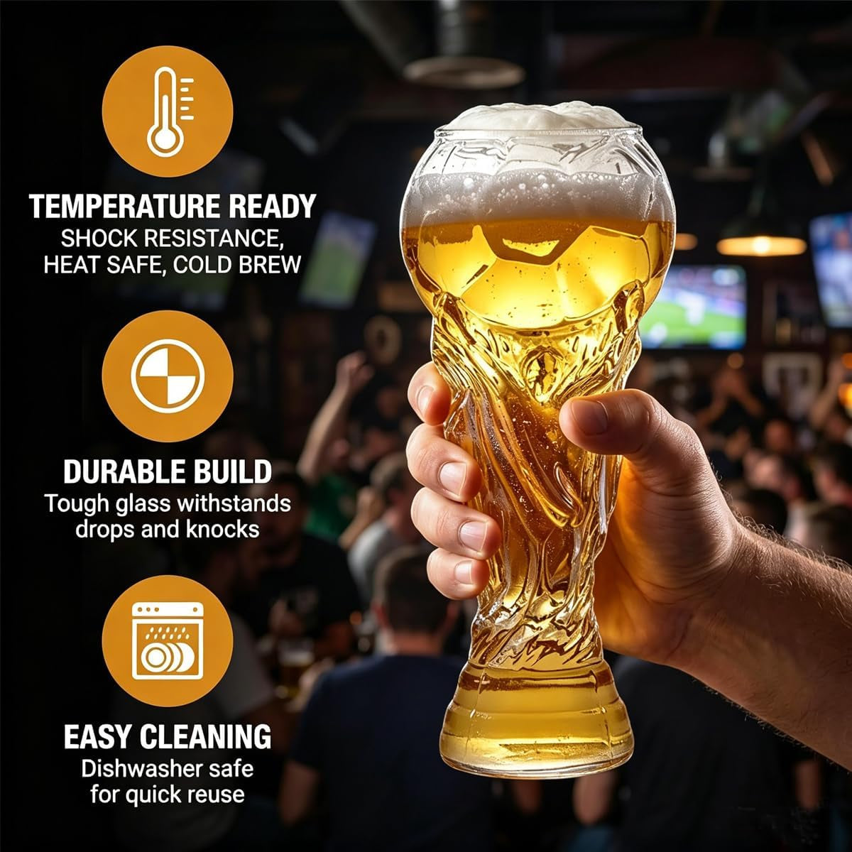 Trophy Style 560ML Beer Glass for 2026 World Cup, Large Beer Mug with Football Bottle Opener for 2026 Football Match Day Bar Watch Party & Gift for Father Men Soccer Fans