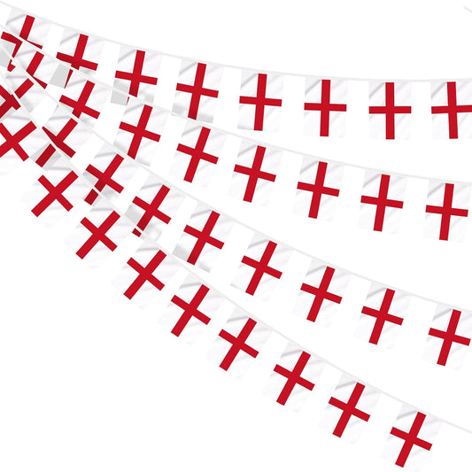 England St George Bunting for World Cup Party Decorations 2026, 30Pcs Flags Double Sided Fabric England Bunting for Rugby Football World Cup Six Nations Party Decor (14 X 21 Cm - 10M, 1 Pack)