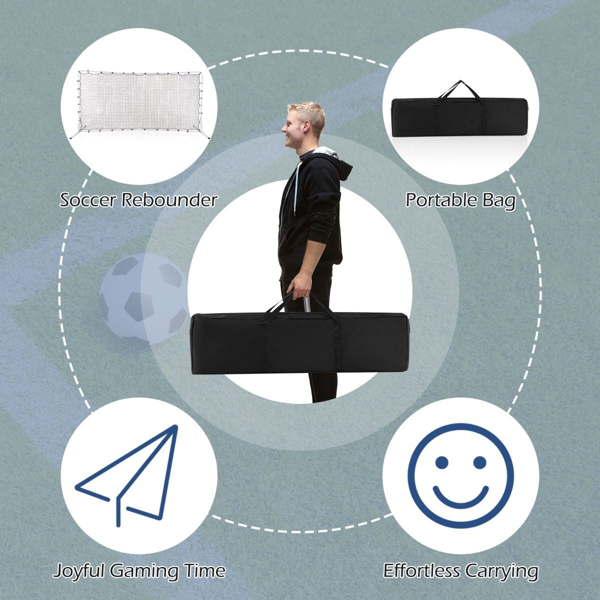 Portable Soccer Rebounder Net with Carry Bag, Sturdy Metal Frame